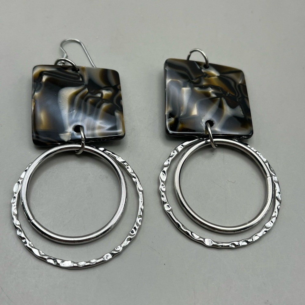 Silver and Black and Brown Dangle Earrings